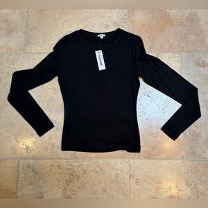 Garage Women's Smooth Long Sleeve Crewneck Jet Black Top- NWT